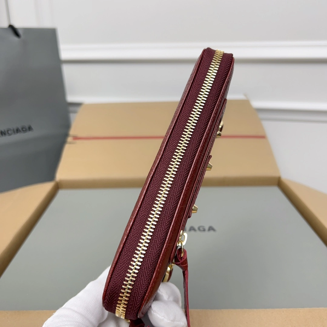 Balenciaga Vintage Burgundy Leather Motorcycle Wallet with Heart Zipper OnTrend 64665