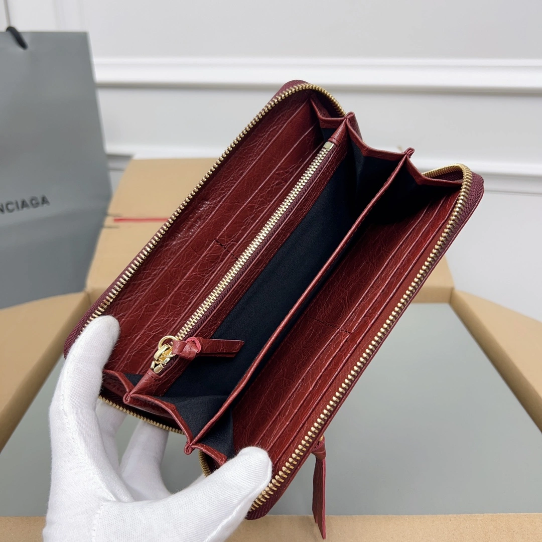 Balenciaga Vintage Burgundy Leather Motorcycle Wallet with Heart Zipper OnTrend 64665