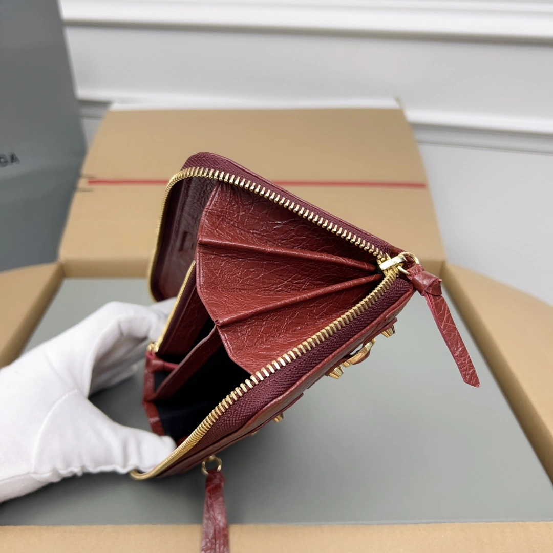 Balenciaga Vintage Burgundy Leather Motorcycle Wallet with Heart Zipper OnTrend 64665