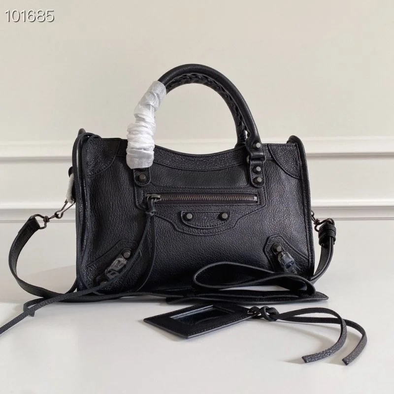 SmartChoice Balenciaga Vintage Goat Leather Motorcycle Bag with Brass Studs 38317