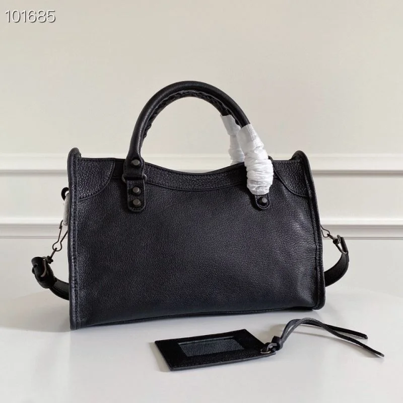 SmartChoice Balenciaga Vintage Goat Leather Motorcycle Bag with Brass Studs 38317