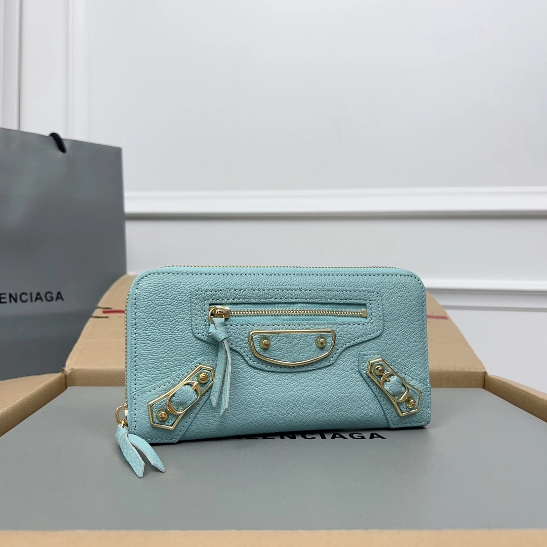 Balenciaga Vintage Green Goat Leather Biker Wallet with Card Holder GoodFit 60834