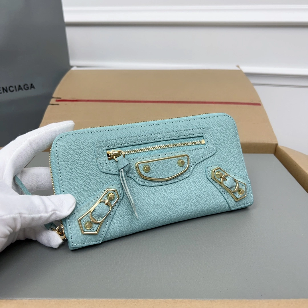 Balenciaga Vintage Green Goat Leather Biker Wallet with Card Holder GoodFit 60834