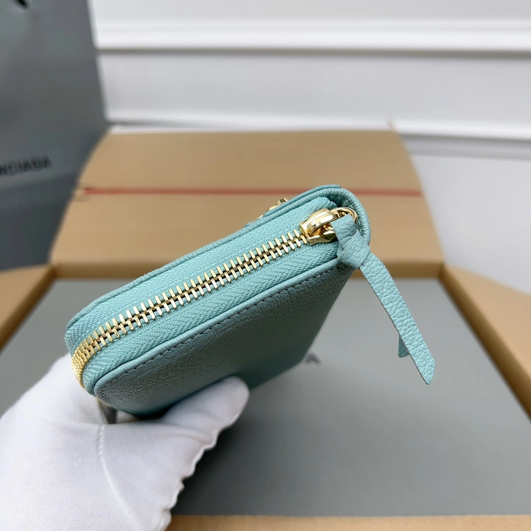 Balenciaga Vintage Green Goat Leather Biker Wallet with Card Holder GoodFit 60834