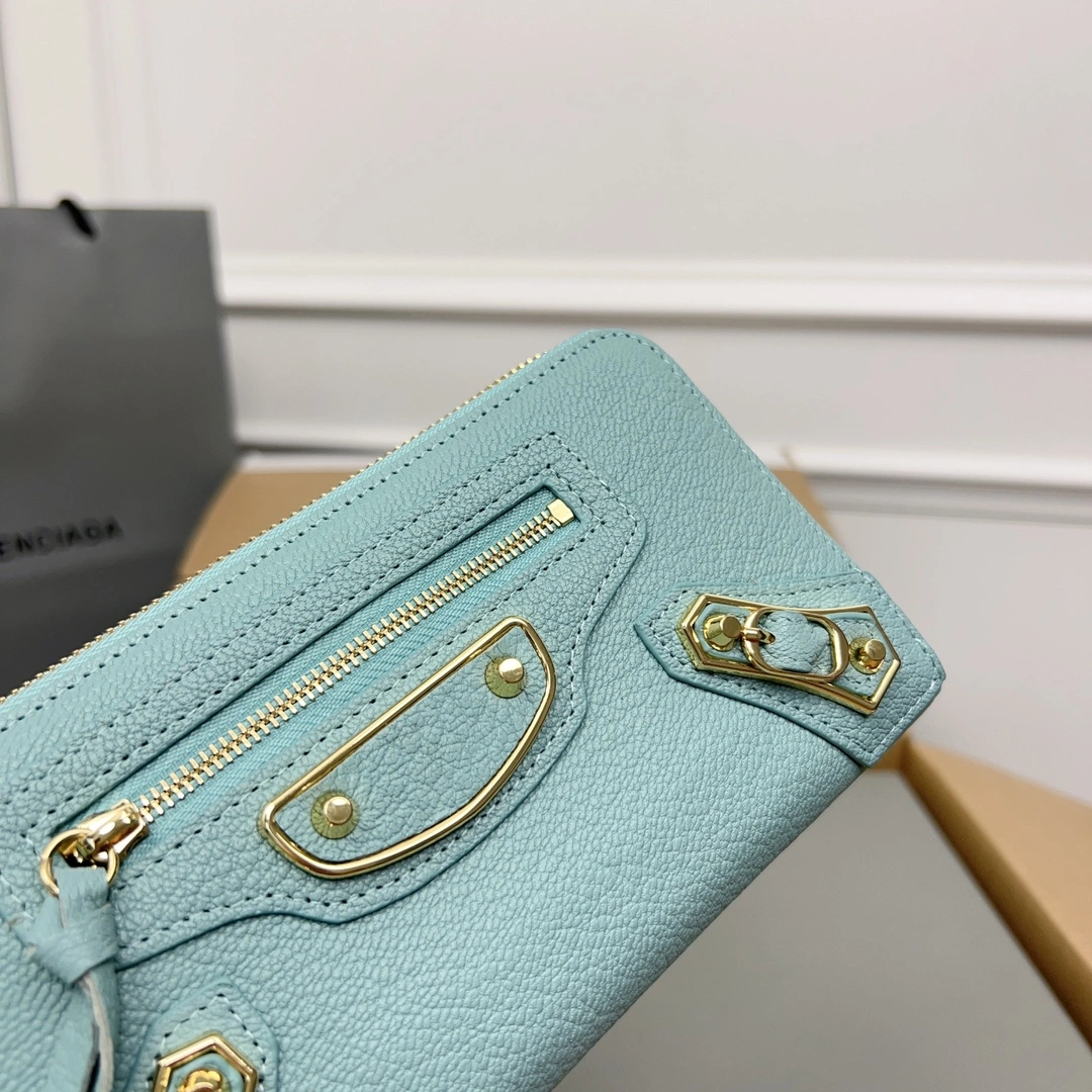 Balenciaga Vintage Green Goat Leather Biker Wallet with Card Holder GoodFit 60834