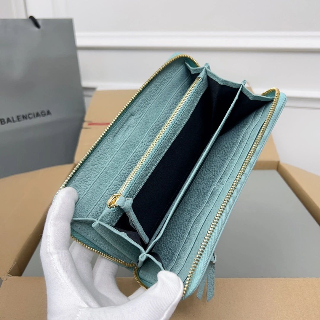 Balenciaga Vintage Green Goat Leather Biker Wallet with Card Holder GoodFit 60834