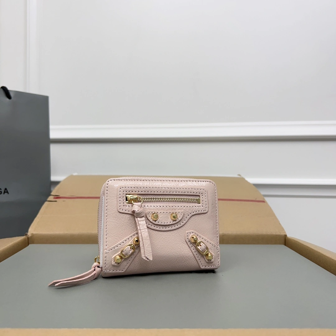 Minimalist Balenciaga Vintage Pink Lambskin  Card Holder Wallet 60845