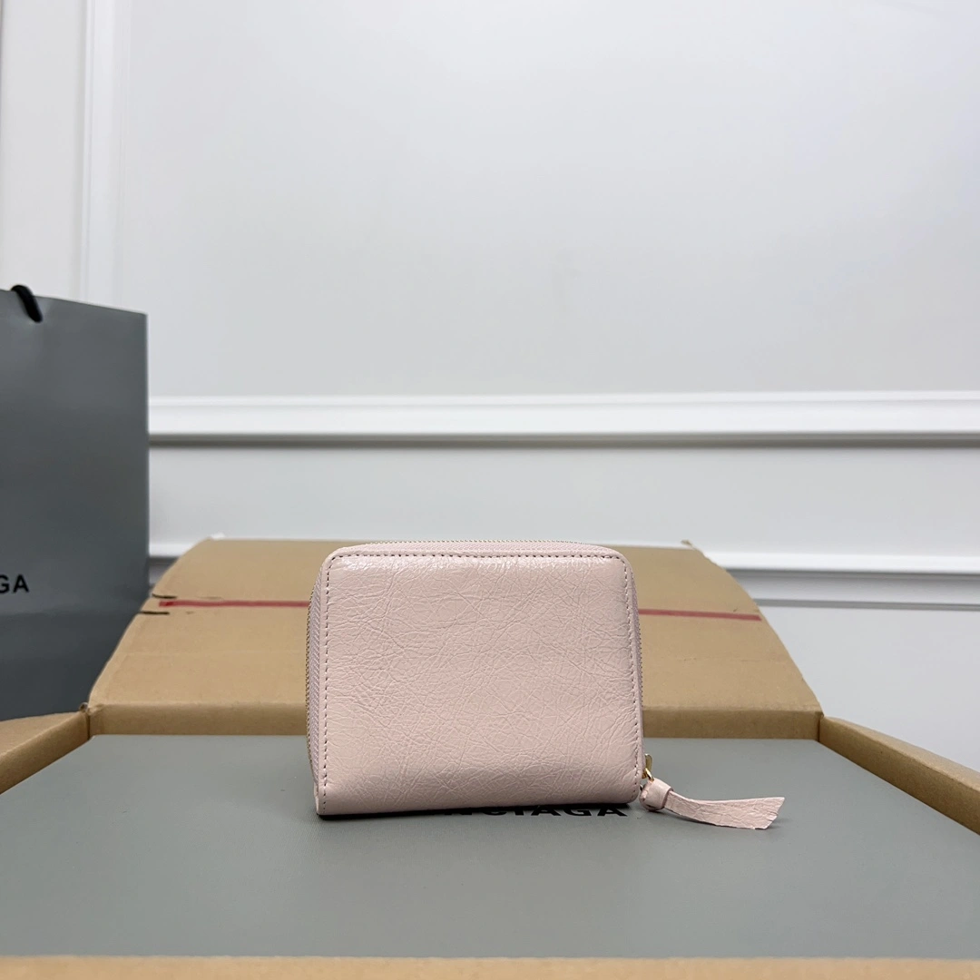Minimalist Balenciaga Vintage Pink Lambskin  Card Holder Wallet 60845