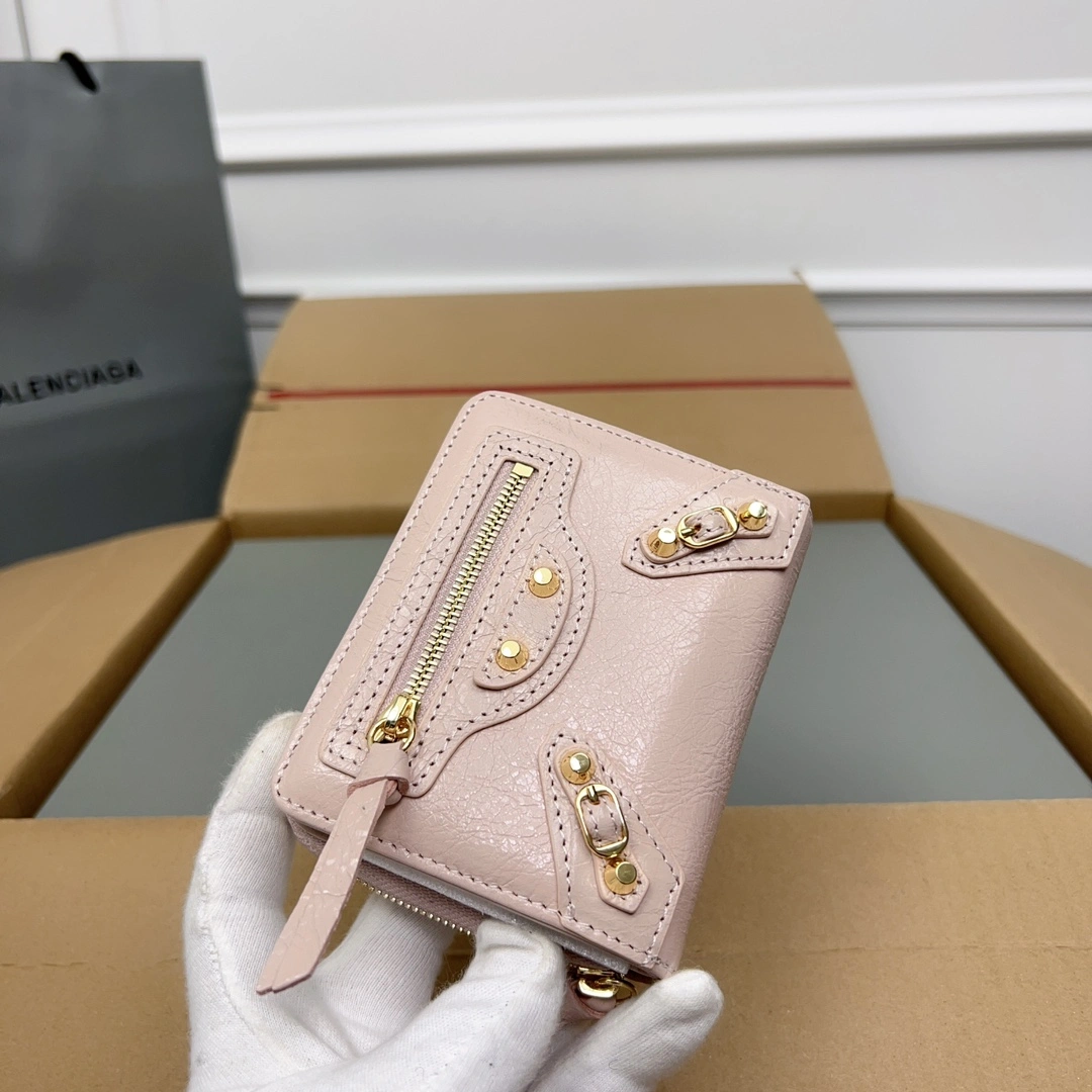 Minimalist Balenciaga Vintage Pink Lambskin  Card Holder Wallet 60845