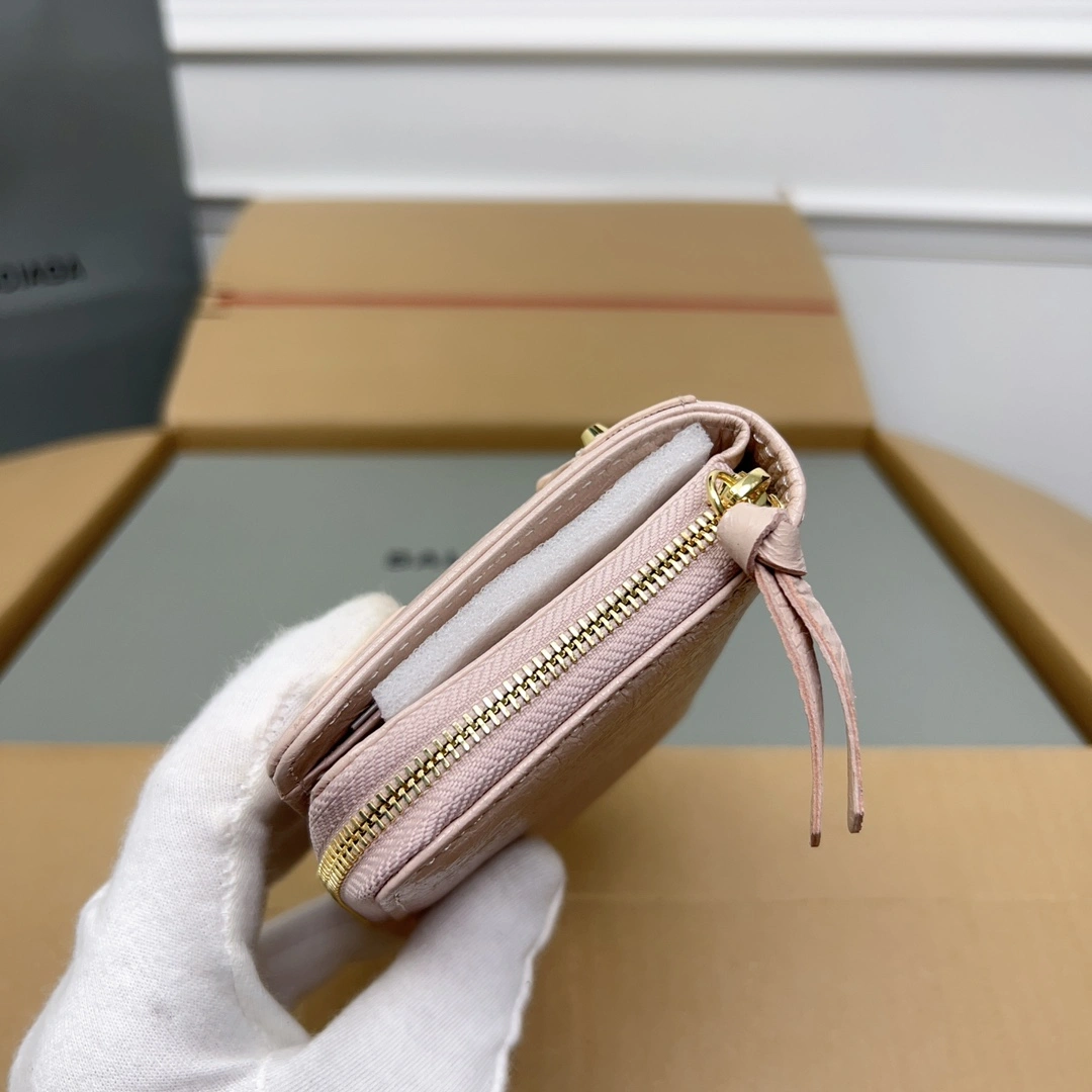 Minimalist Balenciaga Vintage Pink Lambskin  Card Holder Wallet 60845