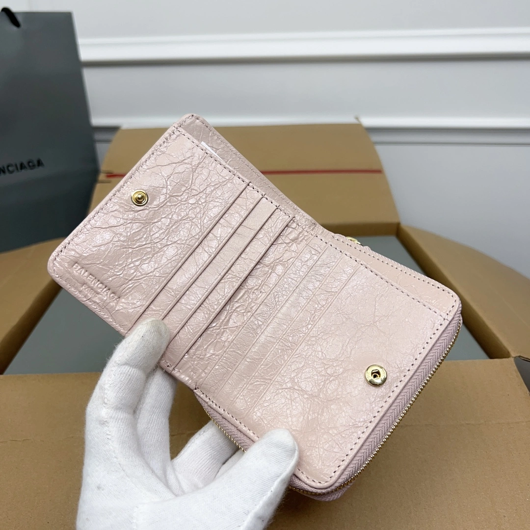 Minimalist Balenciaga Vintage Pink Lambskin  Card Holder Wallet 60845