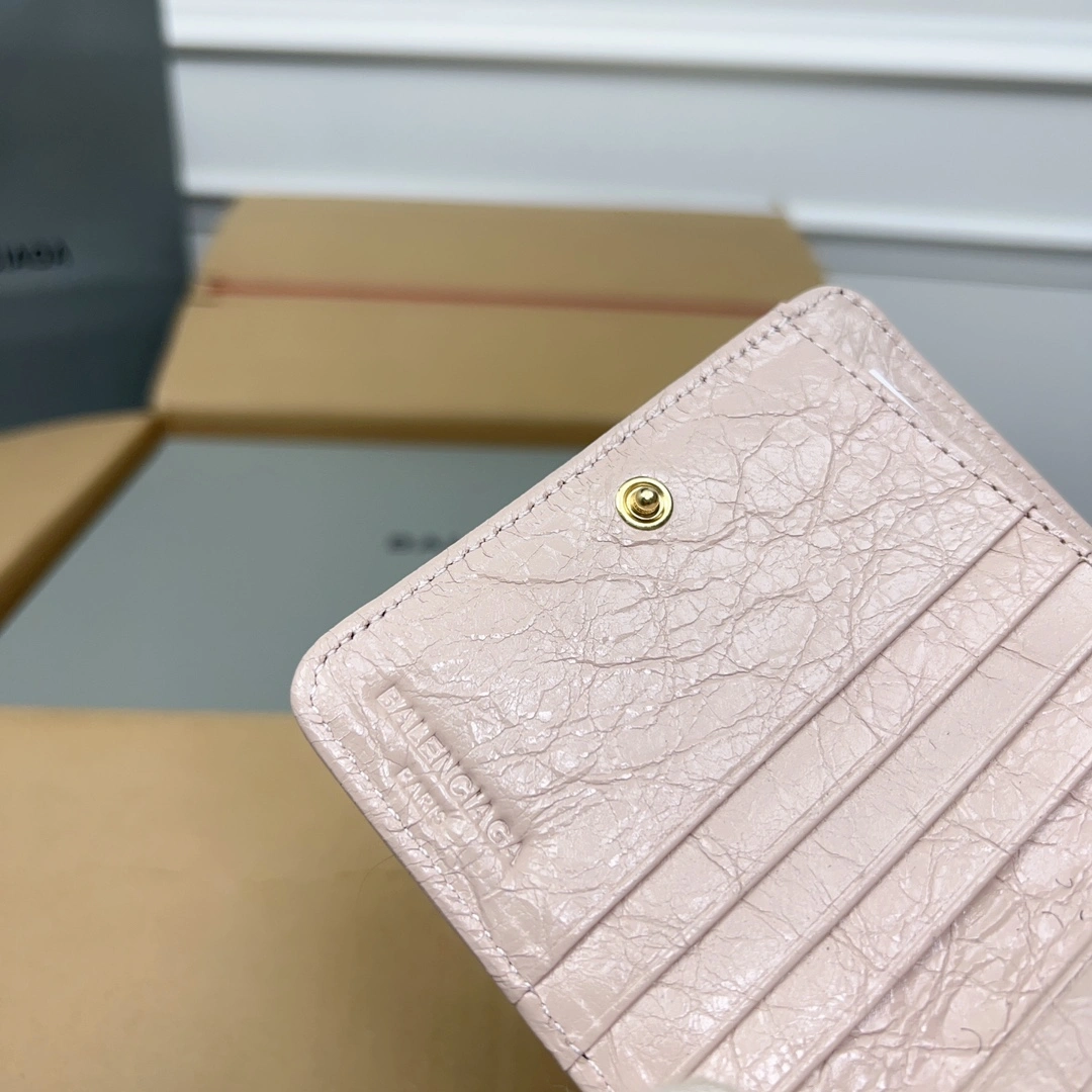 Minimalist Balenciaga Vintage Pink Lambskin  Card Holder Wallet 60845