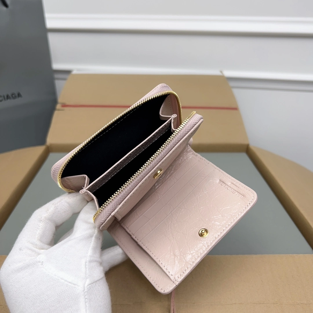 Minimalist Balenciaga Vintage Pink Lambskin  Card Holder Wallet 60845