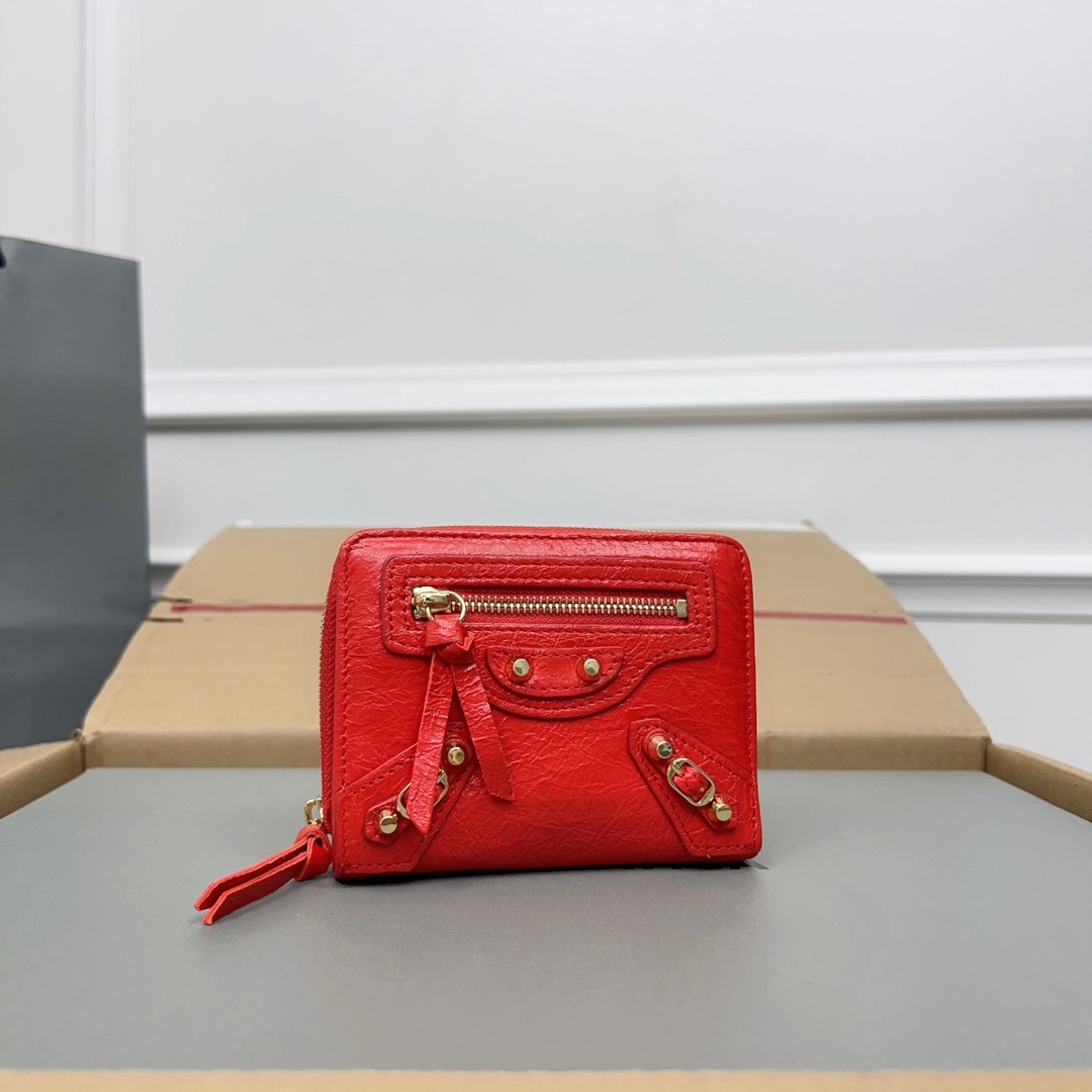 Balenciaga Vintage Red Cracked Leather Mini Wallet with Compartments Refined 60853