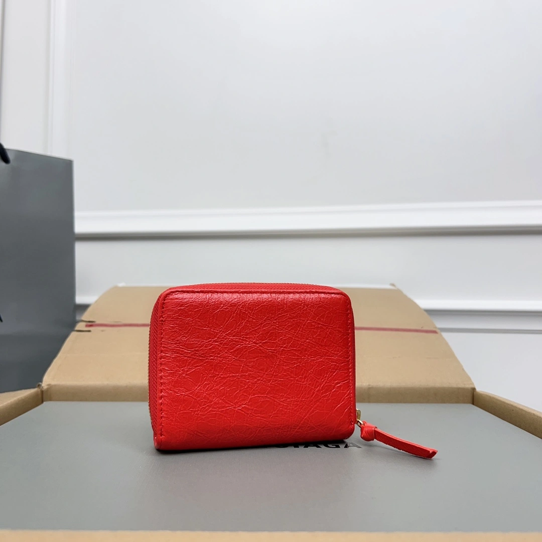 Balenciaga Vintage Red Cracked Leather Mini Wallet with Compartments Refined 60853