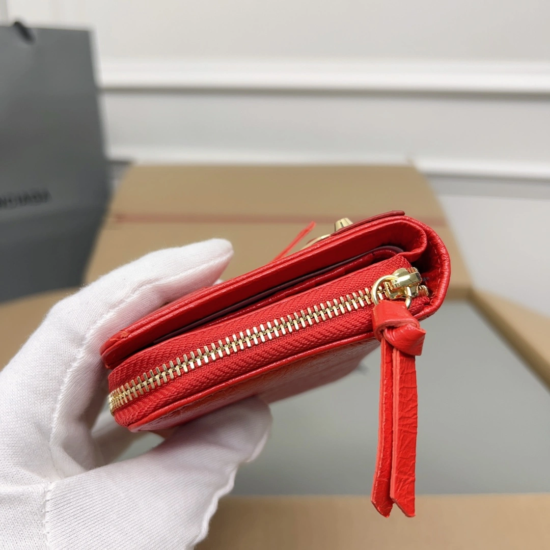 Balenciaga Vintage Red Cracked Leather Mini Wallet with Compartments Refined 60853
