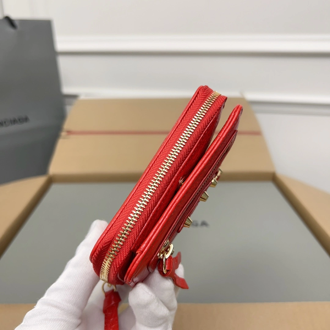 Balenciaga Vintage Red Cracked Leather Mini Wallet with Compartments Refined 60853