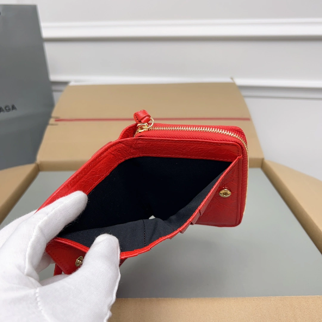 Balenciaga Vintage Red Cracked Leather Mini Wallet with Compartments Refined 60853