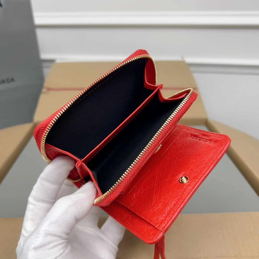 Balenciaga Vintage Red Cracked Leather Mini Wallet with Compartments Refined 60853