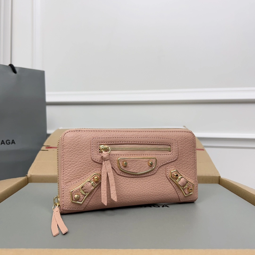 TravelReady Balenciaga Vintage Rose Pink Leather Motorcycle Wallet with Smiley 60833