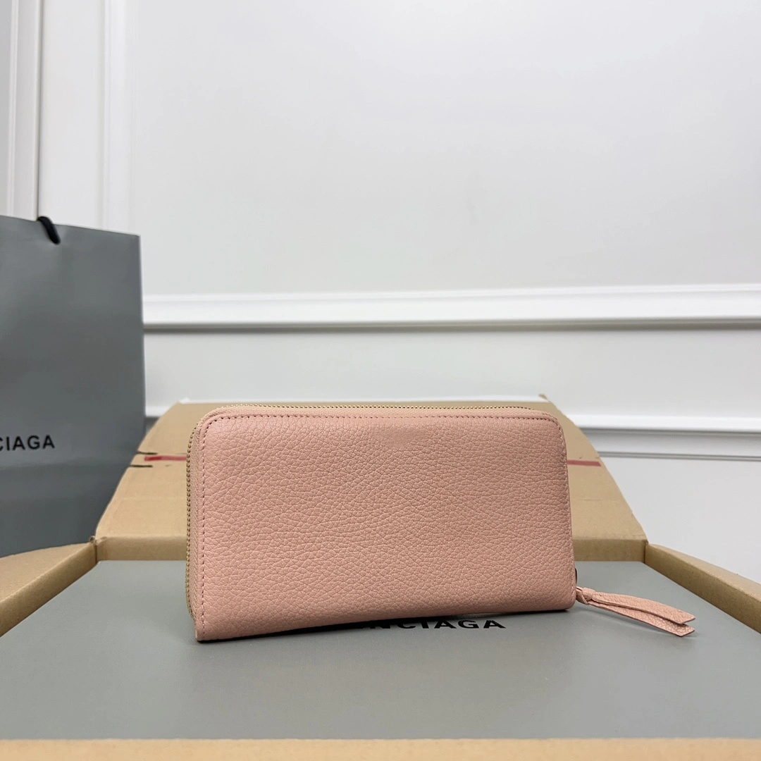 TravelReady Balenciaga Vintage Rose Pink Leather Motorcycle Wallet with Smiley 60833