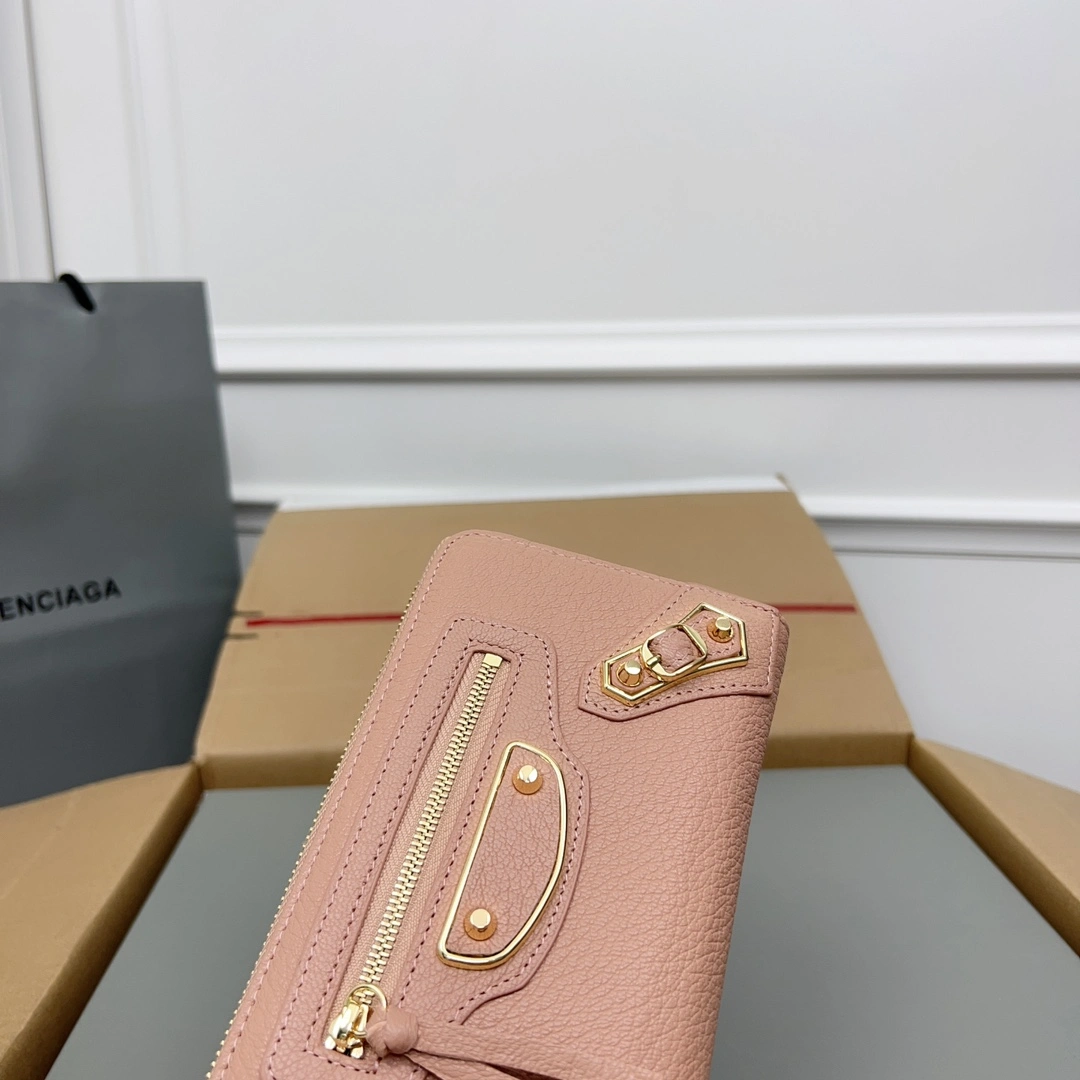 TravelReady Balenciaga Vintage Rose Pink Leather Motorcycle Wallet with Smiley 60833