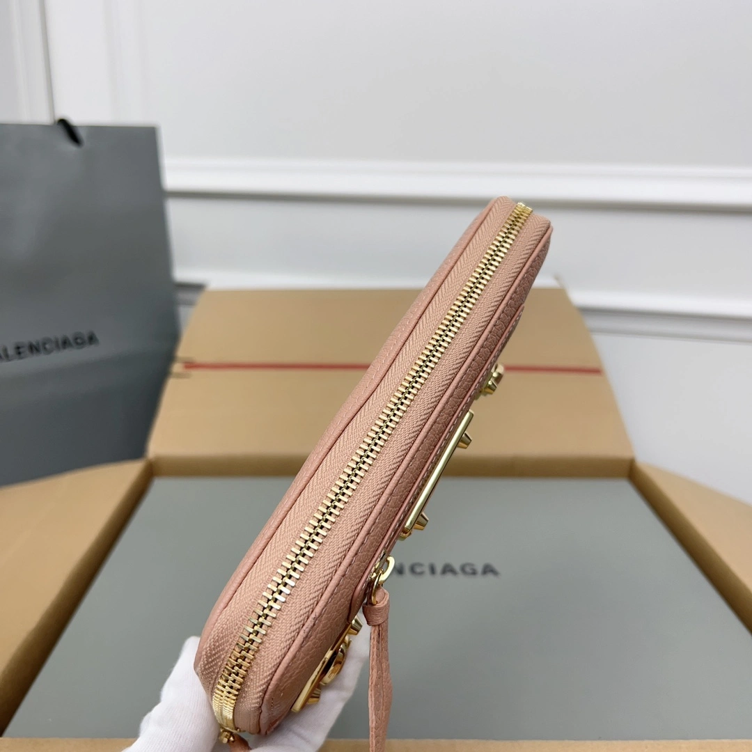 TravelReady Balenciaga Vintage Rose Pink Leather Motorcycle Wallet with Smiley 60833
