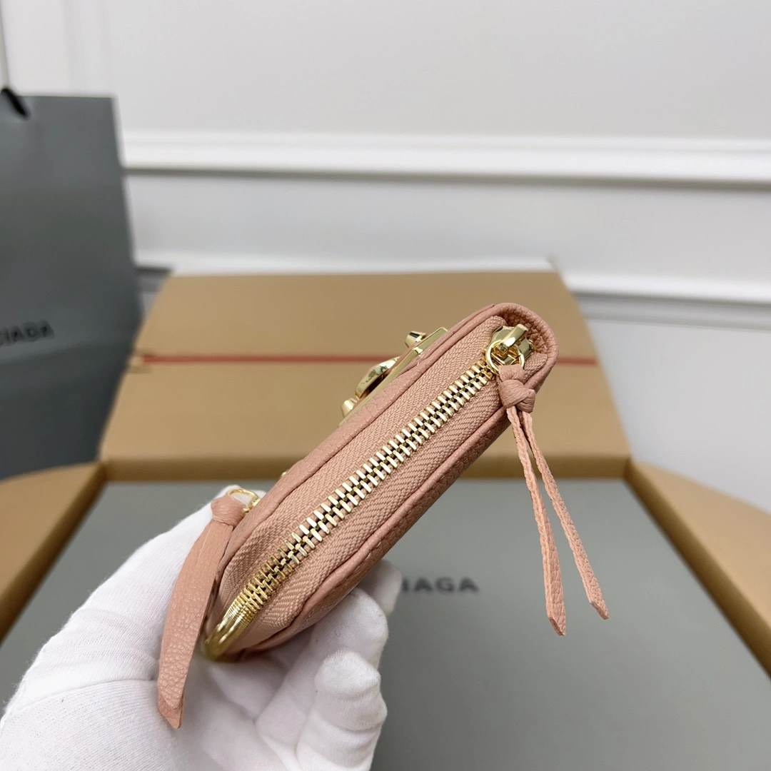 TravelReady Balenciaga Vintage Rose Pink Leather Motorcycle Wallet with Smiley 60833