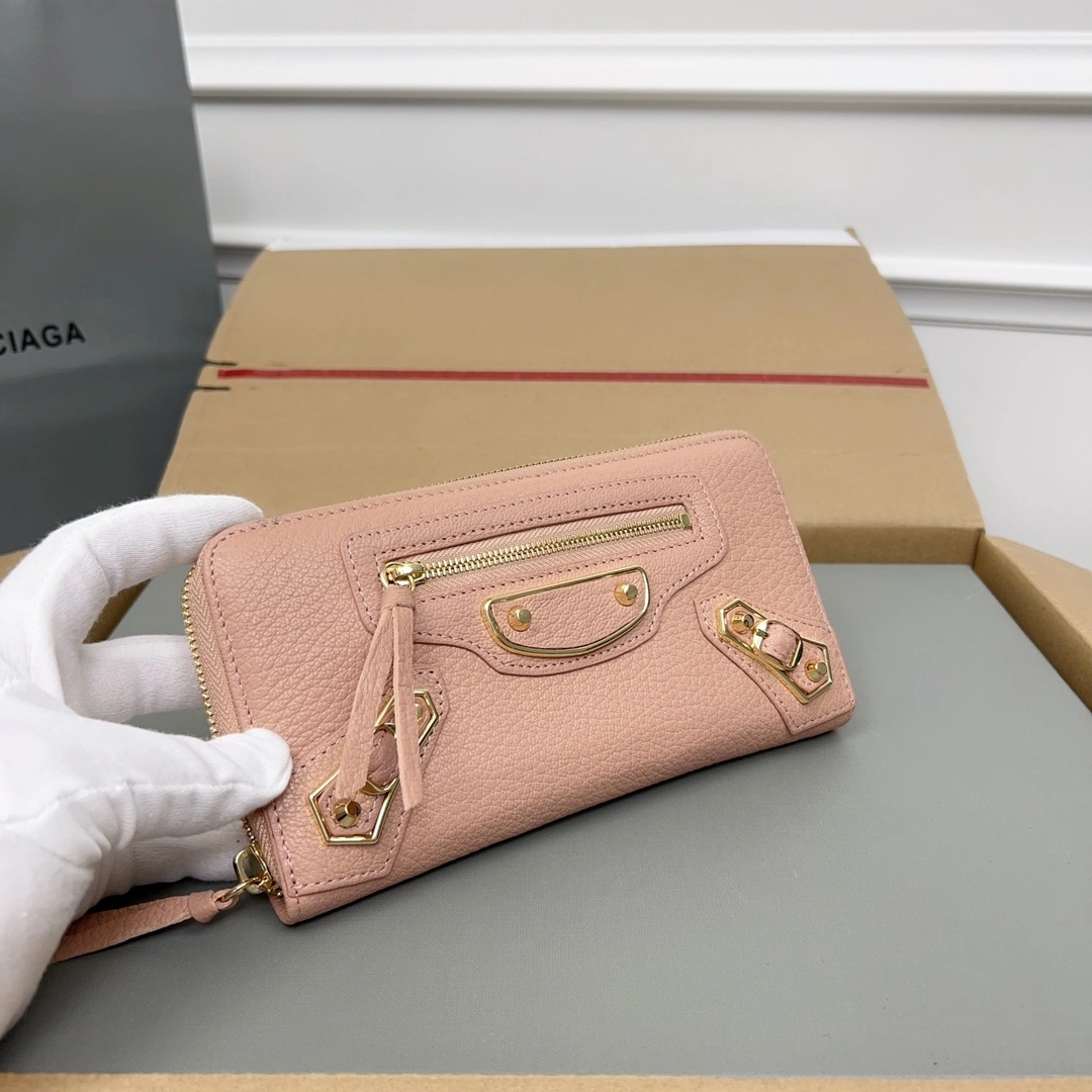 TravelReady Balenciaga Vintage Rose Pink Leather Motorcycle Wallet with Smiley 60833
