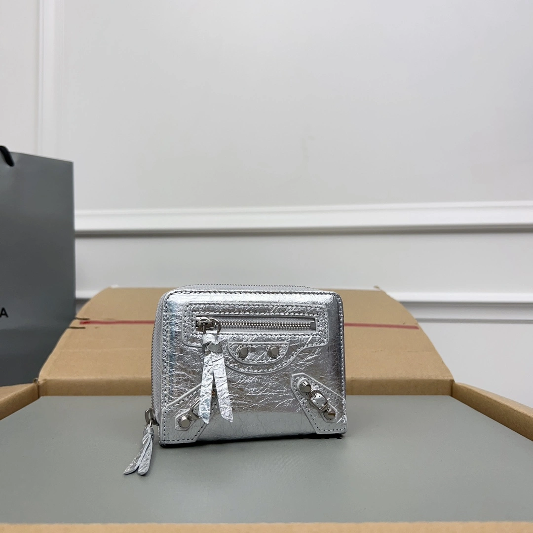 SmartChoice Balenciaga Vintage Silver Leather Short Wallet with Card Slots 60854