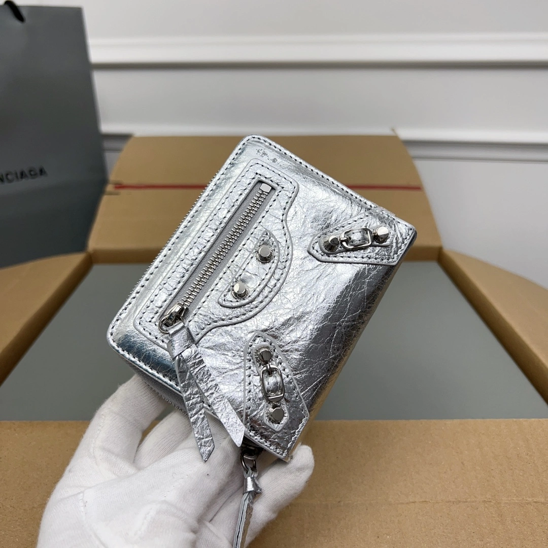 SmartChoice Balenciaga Vintage Silver Leather Short Wallet with Card Slots 60854