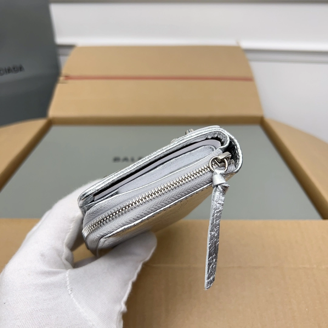 SmartChoice Balenciaga Vintage Silver Leather Short Wallet with Card Slots 60854