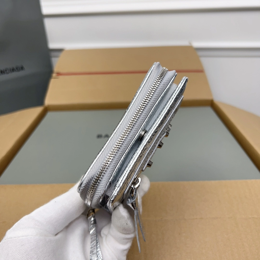 SmartChoice Balenciaga Vintage Silver Leather Short Wallet with Card Slots 60854