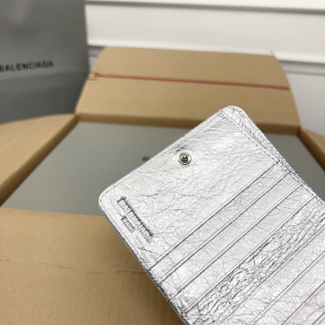 SmartChoice Balenciaga Vintage Silver Leather Short Wallet with Card Slots 60854