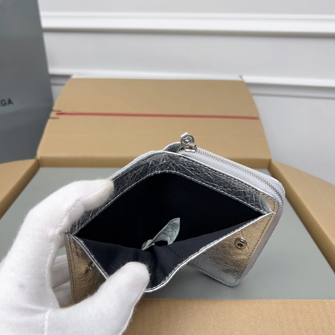 SmartChoice Balenciaga Vintage Silver Leather Short Wallet with Card Slots 60854