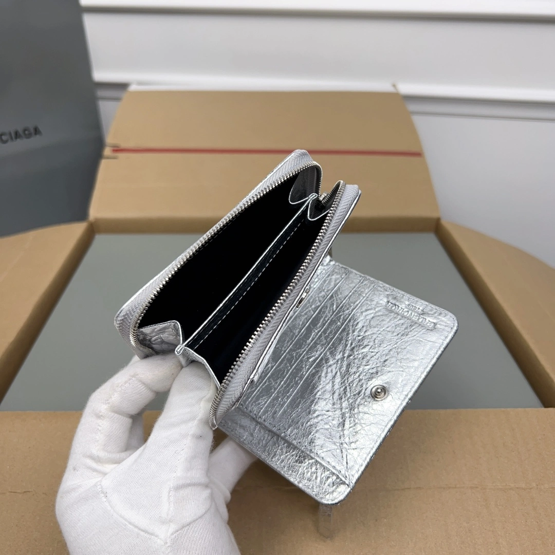 SmartChoice Balenciaga Vintage Silver Leather Short Wallet with Card Slots 60854