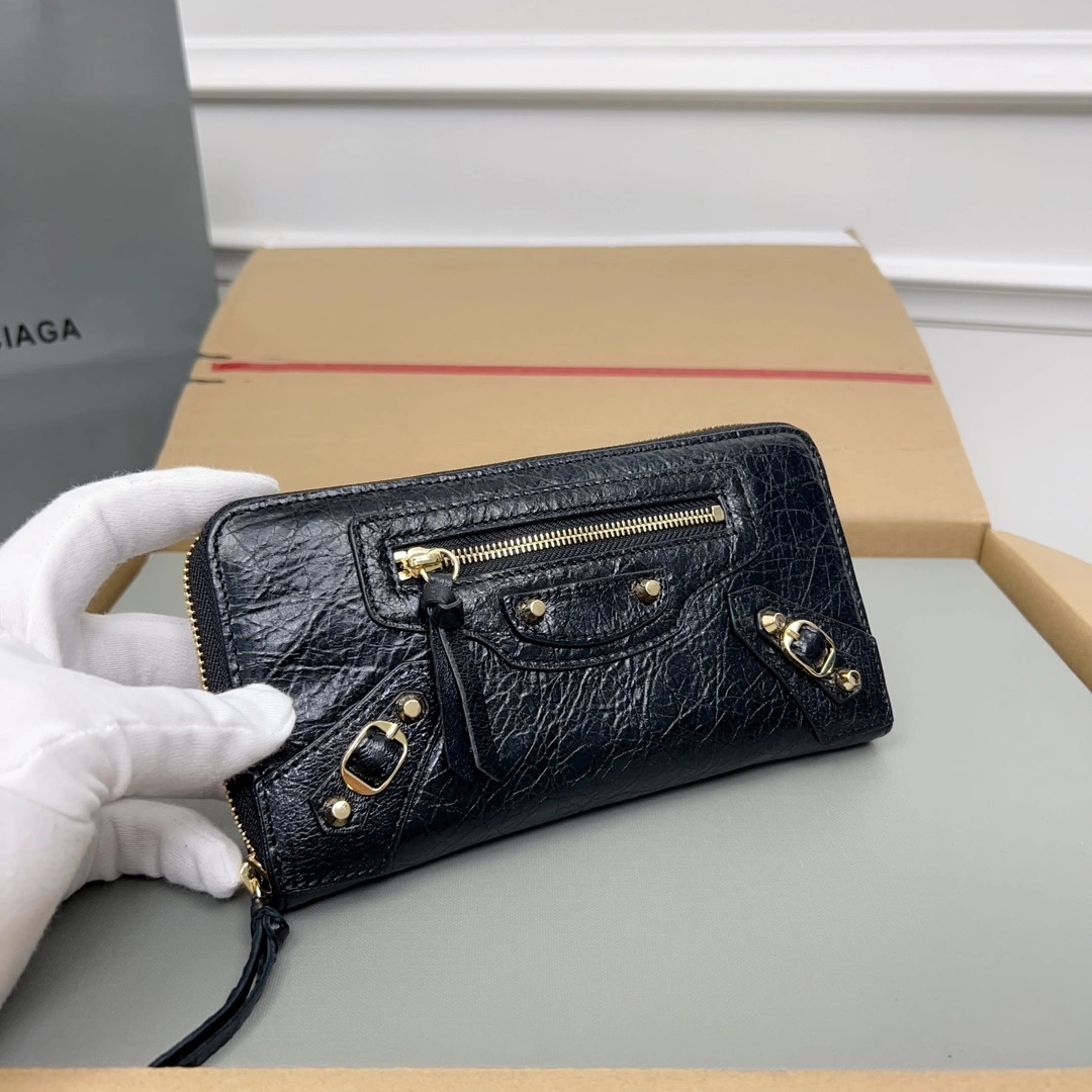 FreshLook Balenciaga Vintage Zipper Motorcycle Wallet with Card Holder 60827
