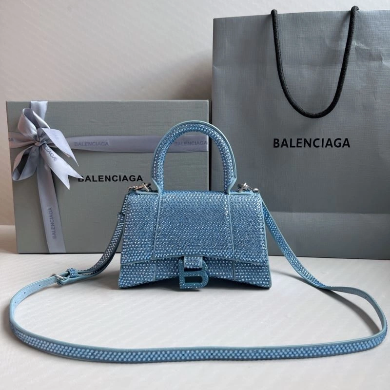 Balenciaga Water Blue Rhinestone Hourglass Bag with B-Clasp HighQuality 70055