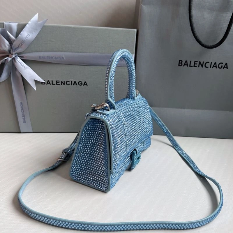 Balenciaga Water Blue Rhinestone Hourglass Bag with B-Clasp HighQuality 70055