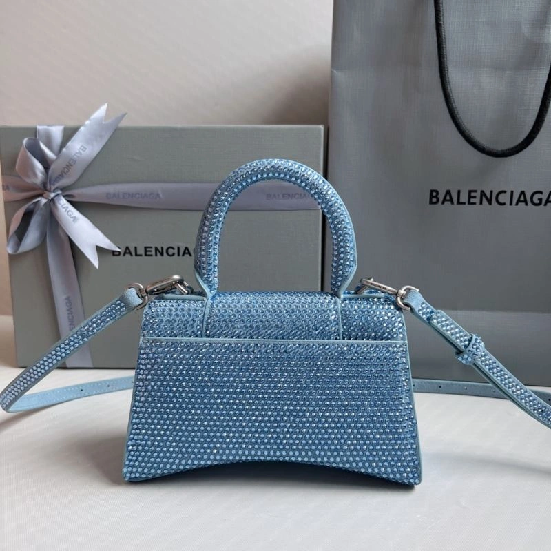 Balenciaga Water Blue Rhinestone Hourglass Bag with B-Clasp HighQuality 70055