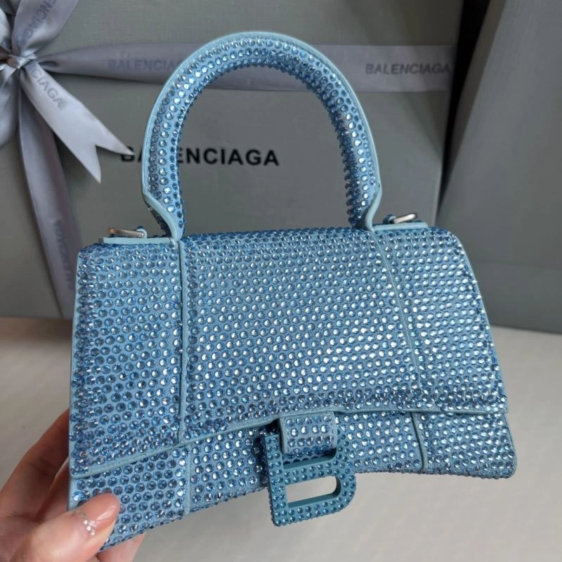 Balenciaga Water Blue Rhinestone Hourglass Bag with B-Clasp HighQuality 70055