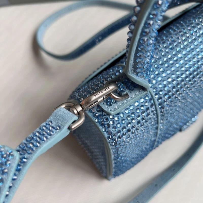 Balenciaga Water Blue Rhinestone Hourglass Bag with B-Clasp HighQuality 70055