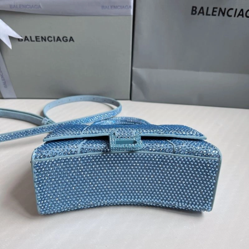 Balenciaga Water Blue Rhinestone Hourglass Bag with B-Clasp HighQuality 70055