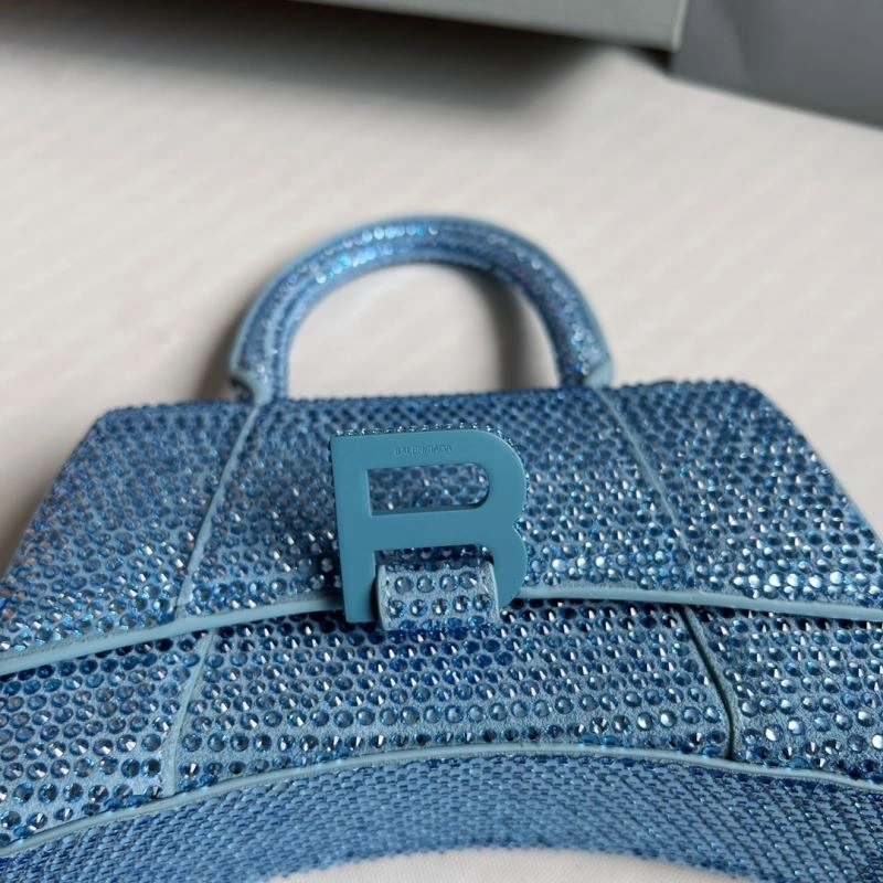 Balenciaga Water Blue Rhinestone Hourglass Bag with B-Clasp HighQuality 70055
