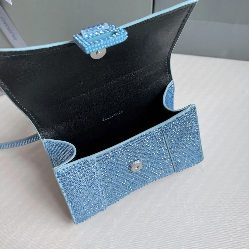 Balenciaga Water Blue Rhinestone Hourglass Bag with B-Clasp HighQuality 70055