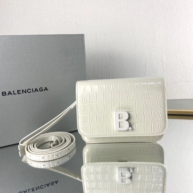 Youthful Balenciaga White Crocodile Embossed Big B Luxury Box Bag 78360