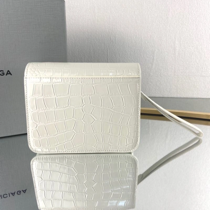 Youthful Balenciaga White Crocodile Embossed Big B Luxury Box Bag 78360