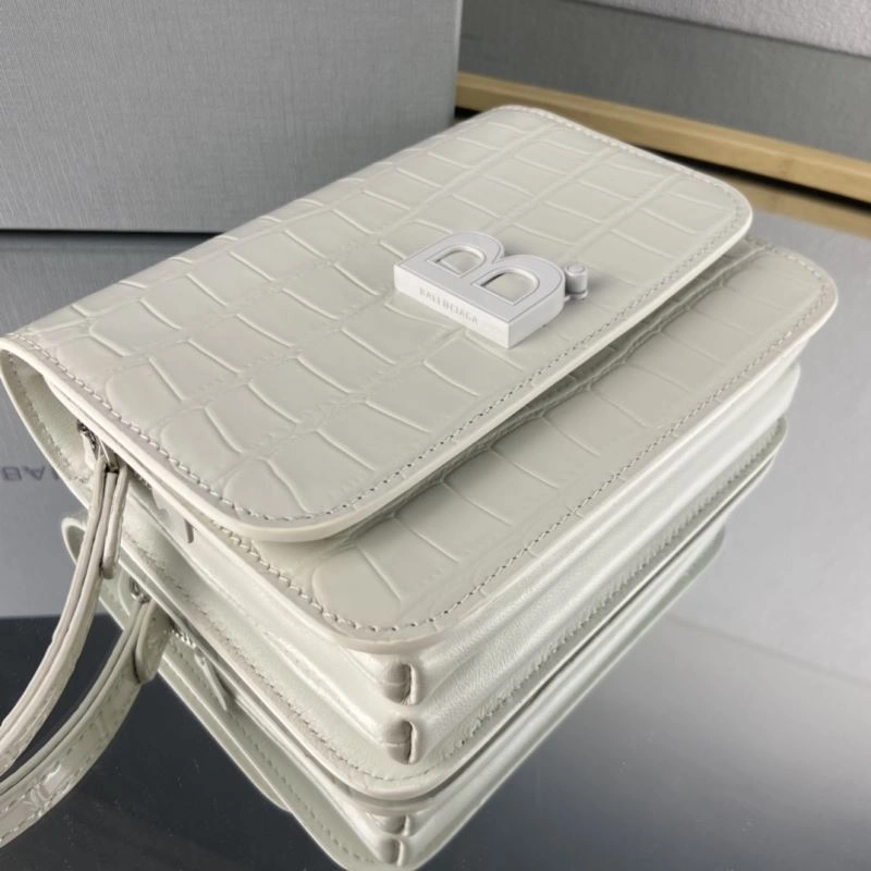 Youthful Balenciaga White Crocodile Embossed Big B Luxury Box Bag 78360