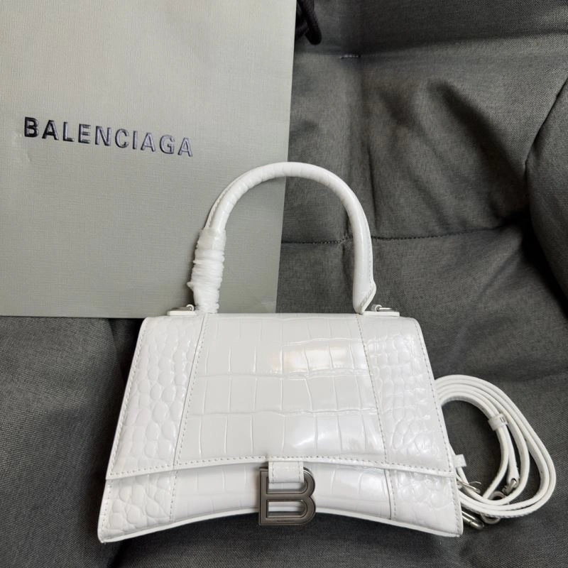 Balenciaga White Crocodile Hourglass Bag with Silver Buckle Snug 70025
