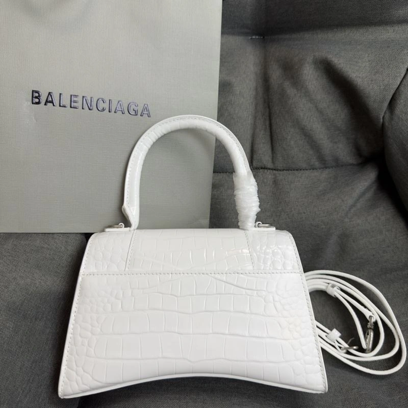 Balenciaga White Crocodile Hourglass Bag with Silver Buckle Snug 70025